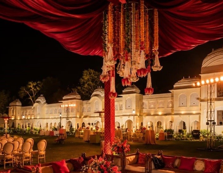 Luxury Indian wedding decoration with vibrant florals
