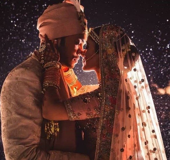 Elegant couple at luxury wedding